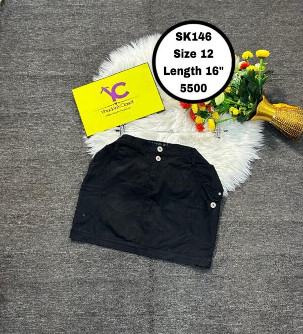 Black cargo Jean Skirt Size 12 L 16”