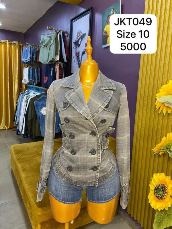 Double breasted Checkered Jean Jacket Size 10