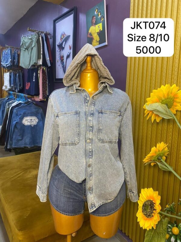 Grey Jean Jacket With Hood Size 8/10