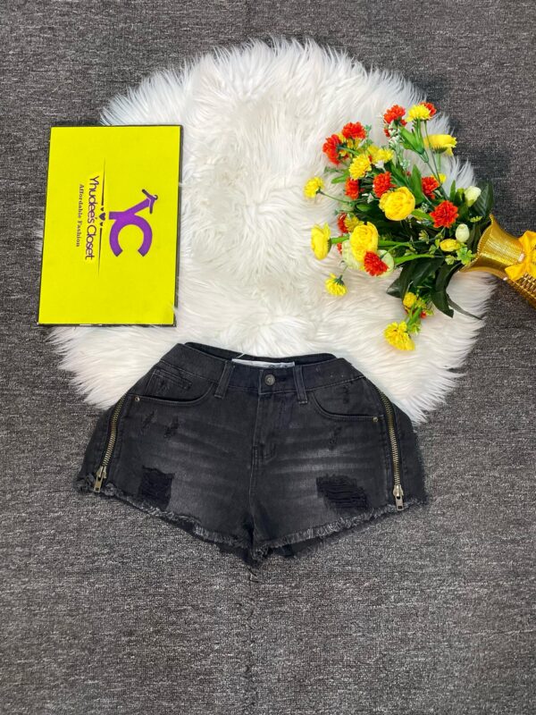 Dark ash zipper designer bum short size 8