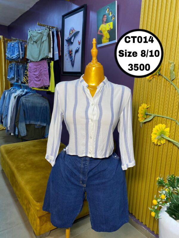 White & Blue Striped Crop Top Size 8/10