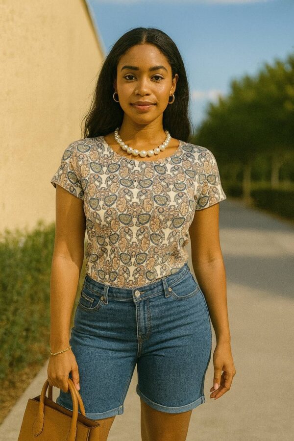 Vintage print Cap sleeves top- Size 14