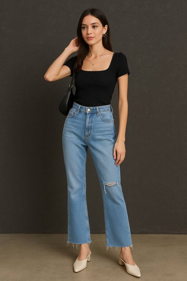 Light Blue Ripped Jean Size 8, L 37.5