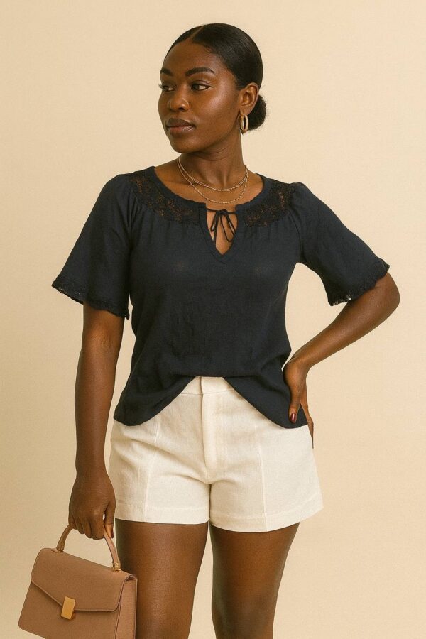 Black lace trim detail top Size 10/12