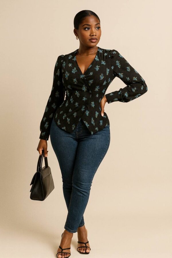 Black and blue floral top Size 12