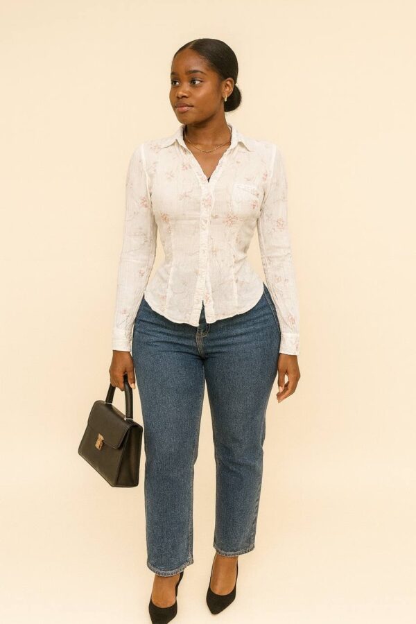 White floral cotton shirt Size 12