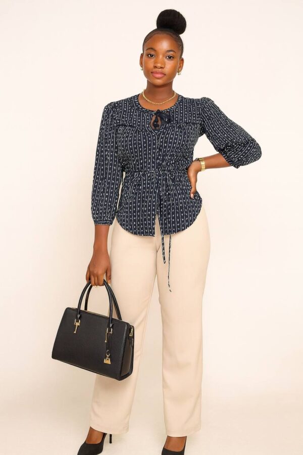 Navy blue vintage print top Size 20