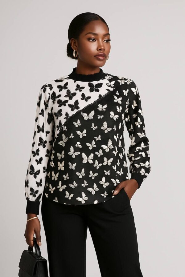 Butterfly print silk top Size 14