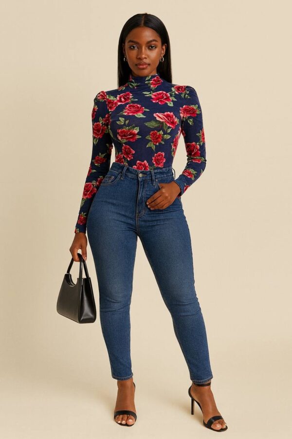 Turtle neck floral body con top Size 10/12