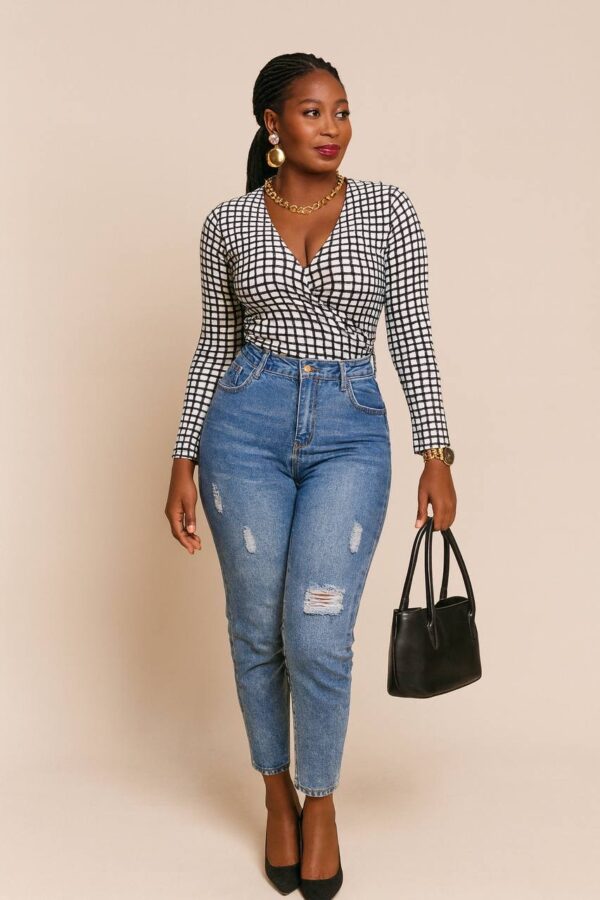 Plaid print monotone top Size 12/14