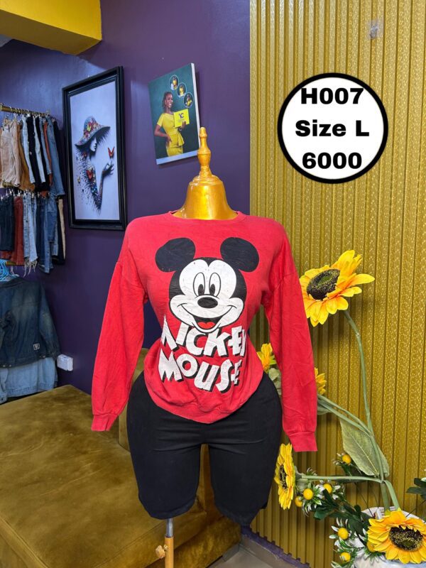 Red Mickey Mouse Sweat Shirt L
