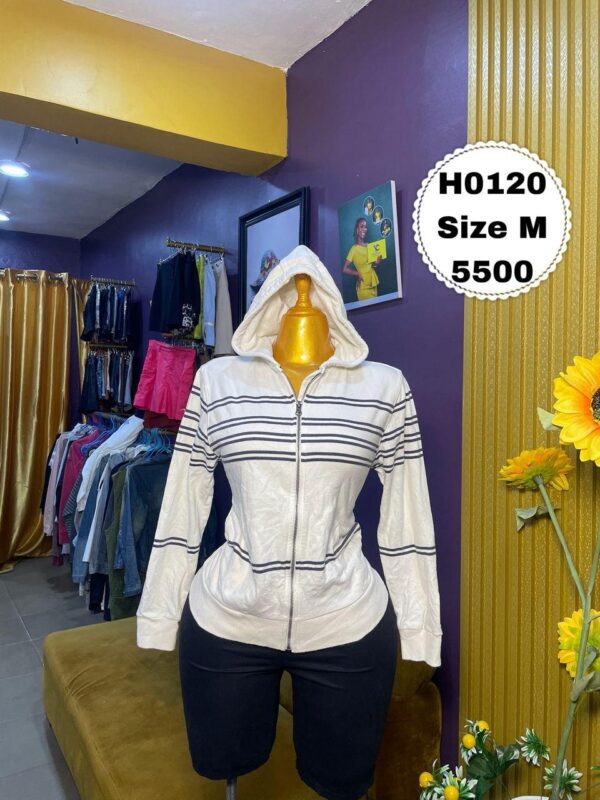 White With Stripe Hoodie M