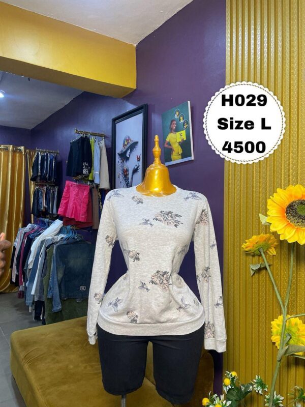 Grey With Floral Design Sweatshirt L
