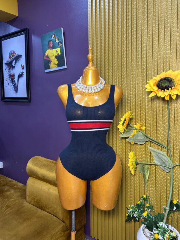 Navy blue striped red bodysuit size 12