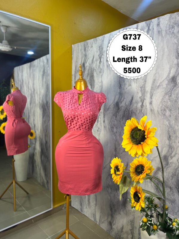 G737 Pink Polka Dot Detail dress (Size 8 Length 37”)