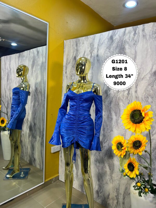 G1201 Royal Blue Ruched Mini dress (Size 8 Length 34”)