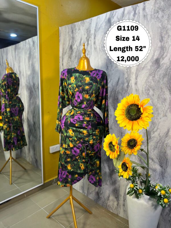 G1109 Floral Ruched Maxi Dress (Size 14 Length 52”)