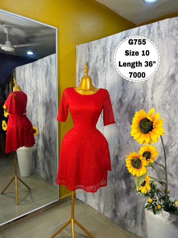G755 Red Lace Flare dress (Size 10 Length 36”)
