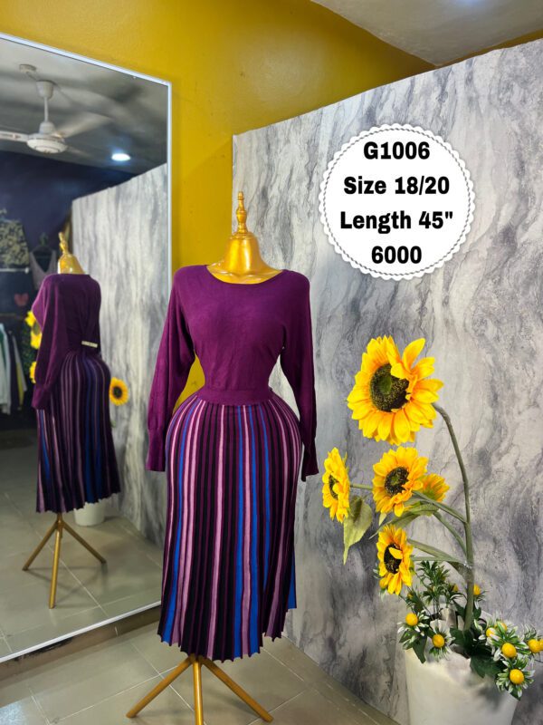G1006 Purple Stripe Knit Midi dress (Size 18/20 Length 45”)