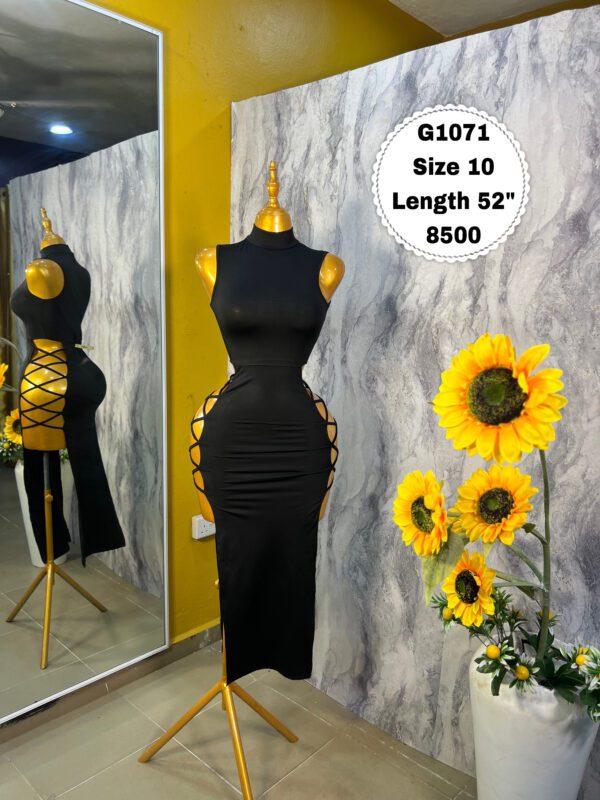 G1071 Side Laced Black Maxi dress (Size 10 Length 52”)