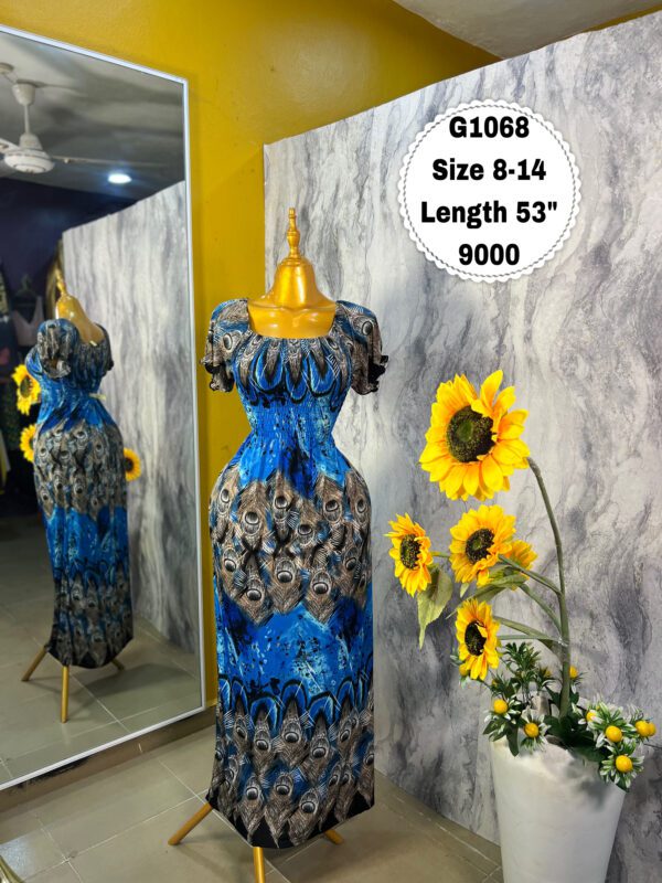 G1068 Blue Peacock Maxi dress (Size 8-14 Length 53”)