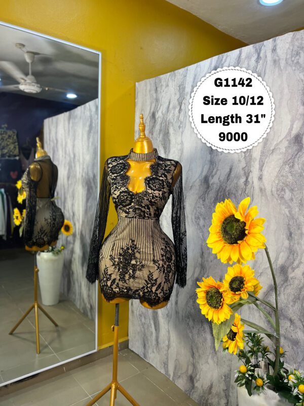 G1142 Black lace illusion dress (Size 10/12 Length 31”)