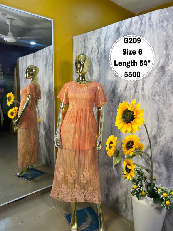 G209 Peach Mesh Midi dress (Size 6 Length 54”)