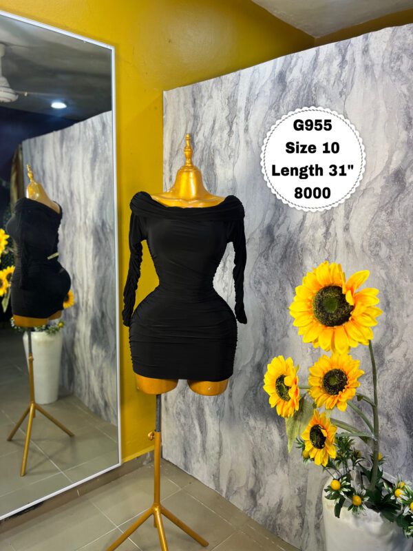 G955 Black Off Shoulder Mini Dress (Size 10 Length 31”)