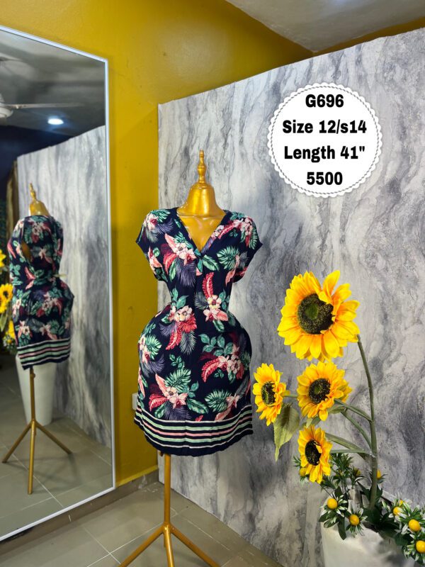 G696 Floral Stripe Mini dress (Size 12/s14 Length 41”)