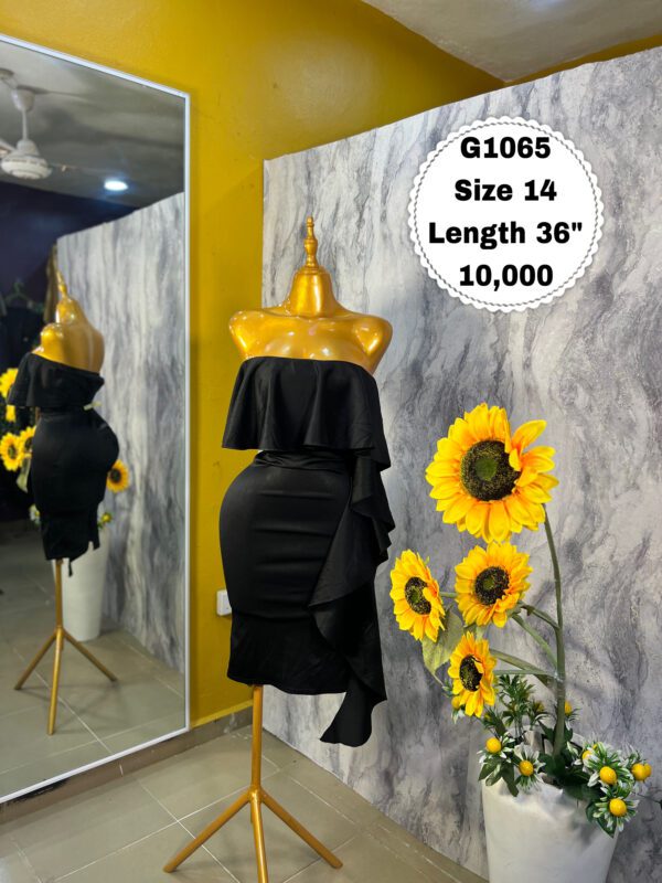G1065 Black Ruffle Tube Dress (Size 14 Length 36”)