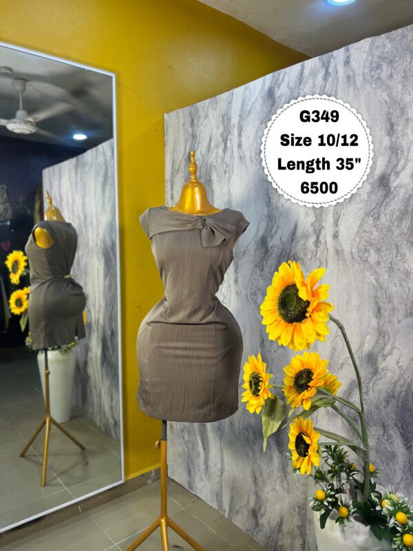 G349 Taupe Bow Mini dress (Size 10/12 Length 35”)