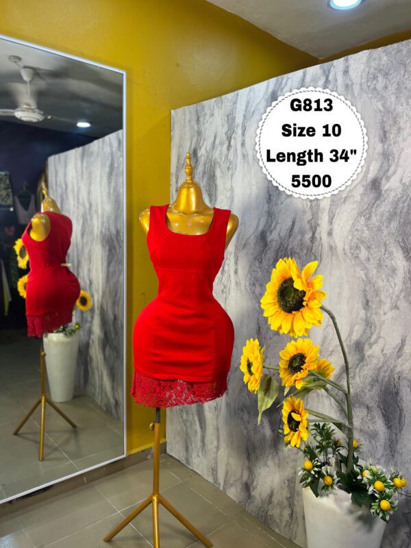 G813 Red Lace Trim Mini dress (Size 10 Length 34”)