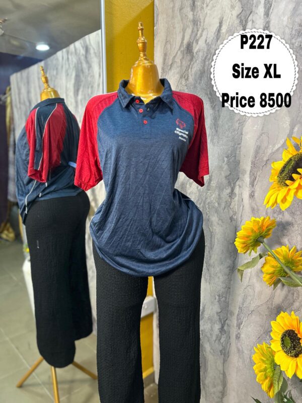 P227 - Navy blue/red combo collar polo (XL)