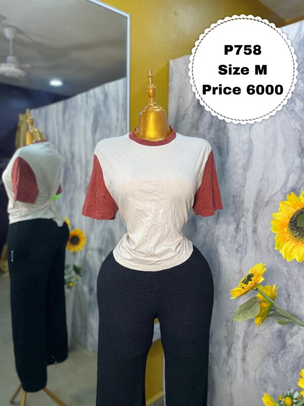 P758 - White/maroon combo round neck polo (M)