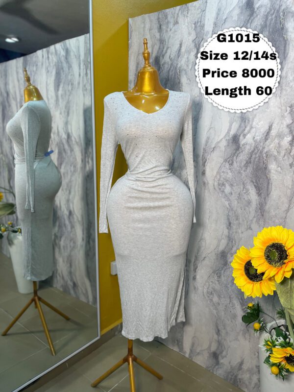 G1015 - Grey bodycon maxi dress with side slit | Size 12/14s