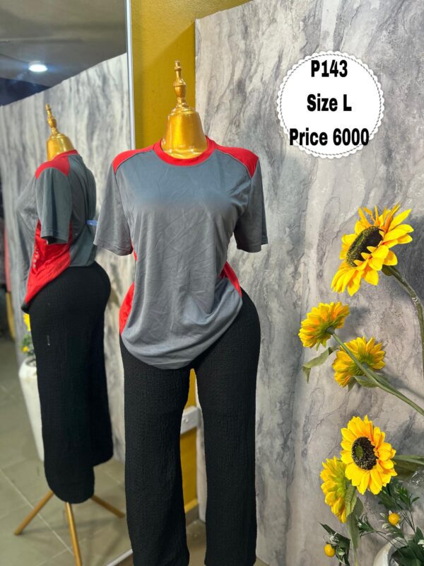 P143 - Grey/red combo round neck polo | Size L