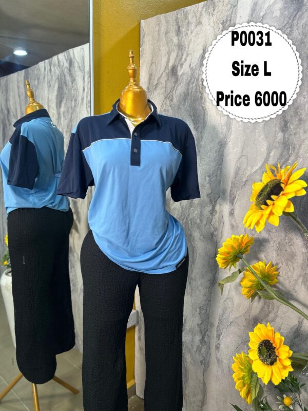 P0031 - Navy/sky blue combo collar polo (L)