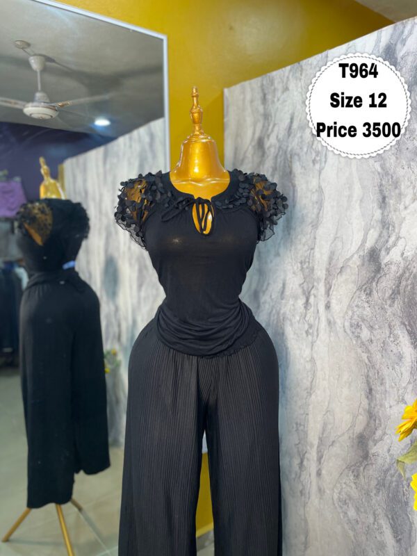 T964 - Beautiful black top with mesh sleeves | Size 12