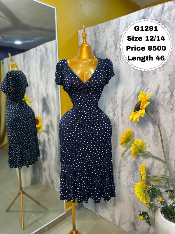 G1291- Navy blue polka dress (12/14)