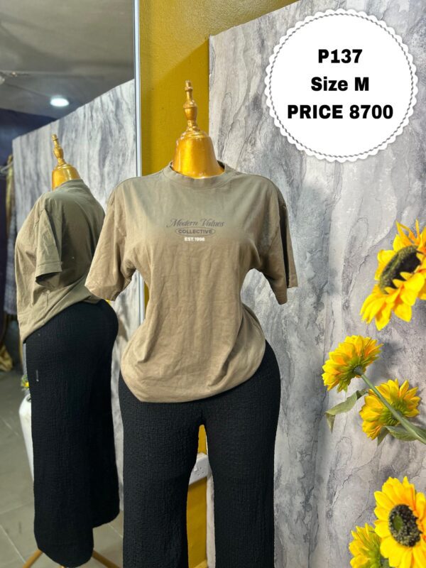 P137 - Cartoon brown round neck polo (M)