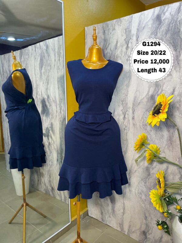 G1294 - Solid navy blue ruffle hem dress (20/22)